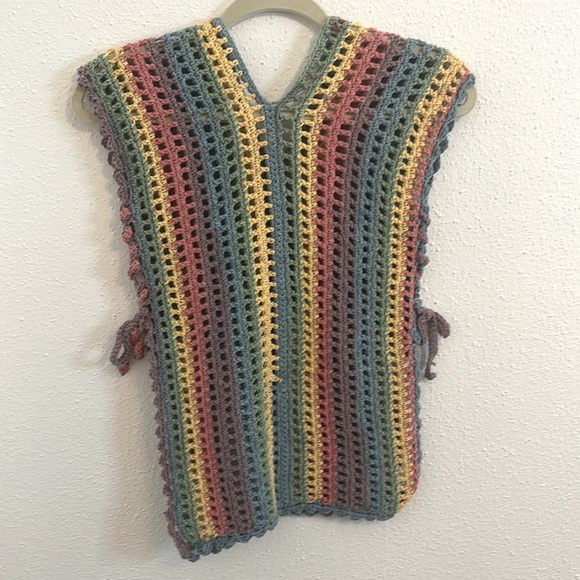 Hand Crocheted Pastel Rainbow Bathingsuit Cover up Top/ Vest Size S-M - Picture 5 of 8